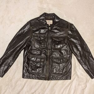 Vintage Brown Guess Jeans Men's Leather Jacket